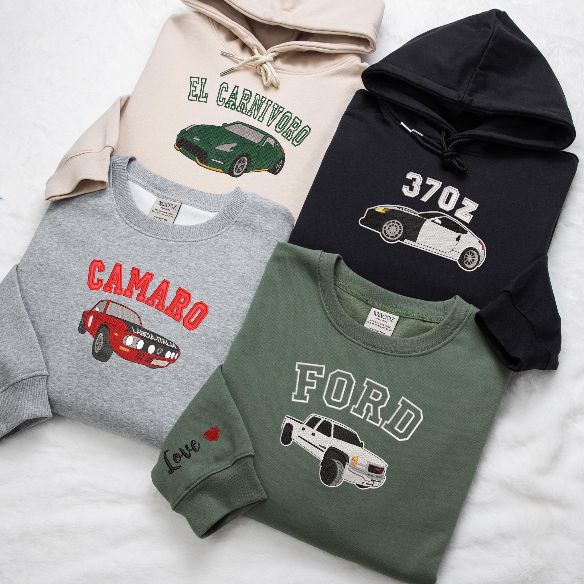 Custom Embroidered Car Full-Color Hoodie, Personalized Gift for Car Lover