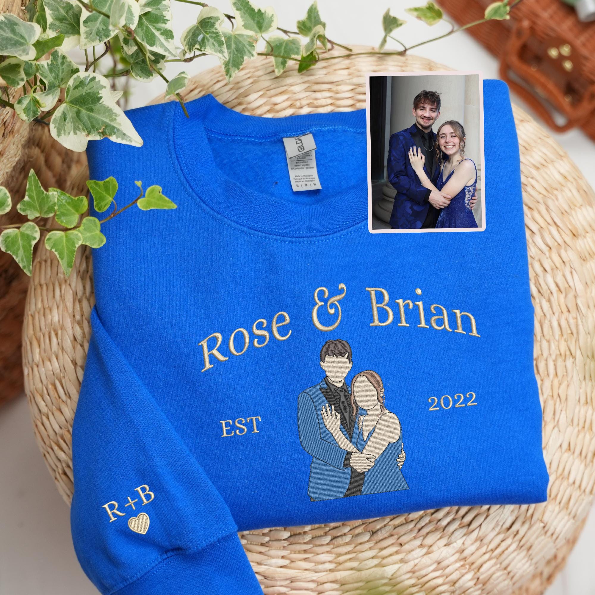 Custom Embroidered Matching Couple Hoodies with Portrait | Valentine's Day Couple Gifts | 1st Year Anniversary Gift For Her