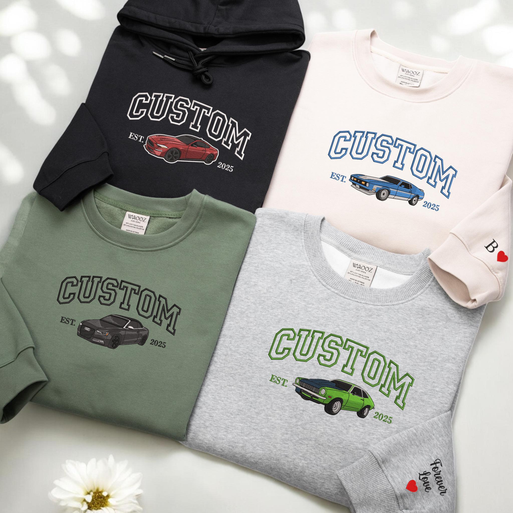 Custom Embroidered Car Sweatshirt Personalized Dad Gift,Valentines Gift for Him