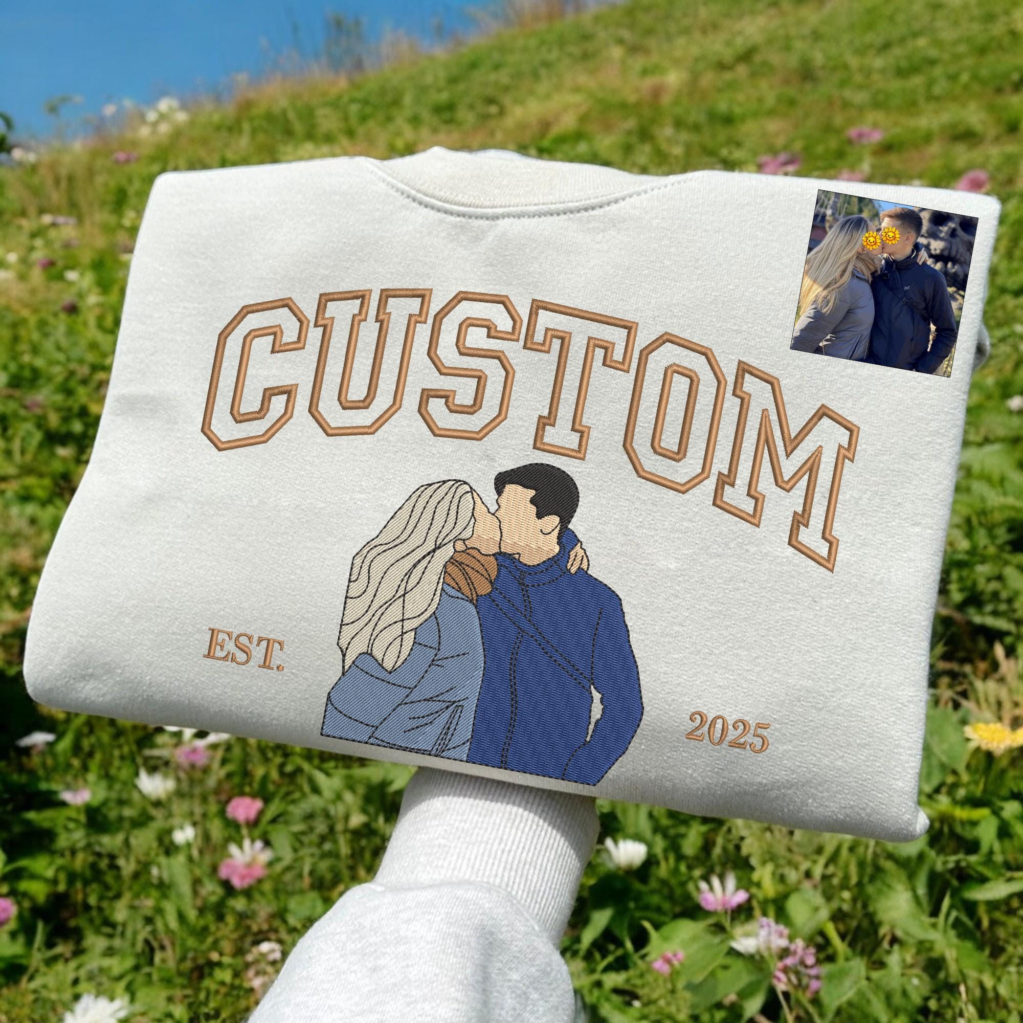 Personalized Embroidered Portrait from Photo Hoodie, Valentines Couple Portrait Shirt, Wedding Portrait, Matching Couple Sweatshirt Gift