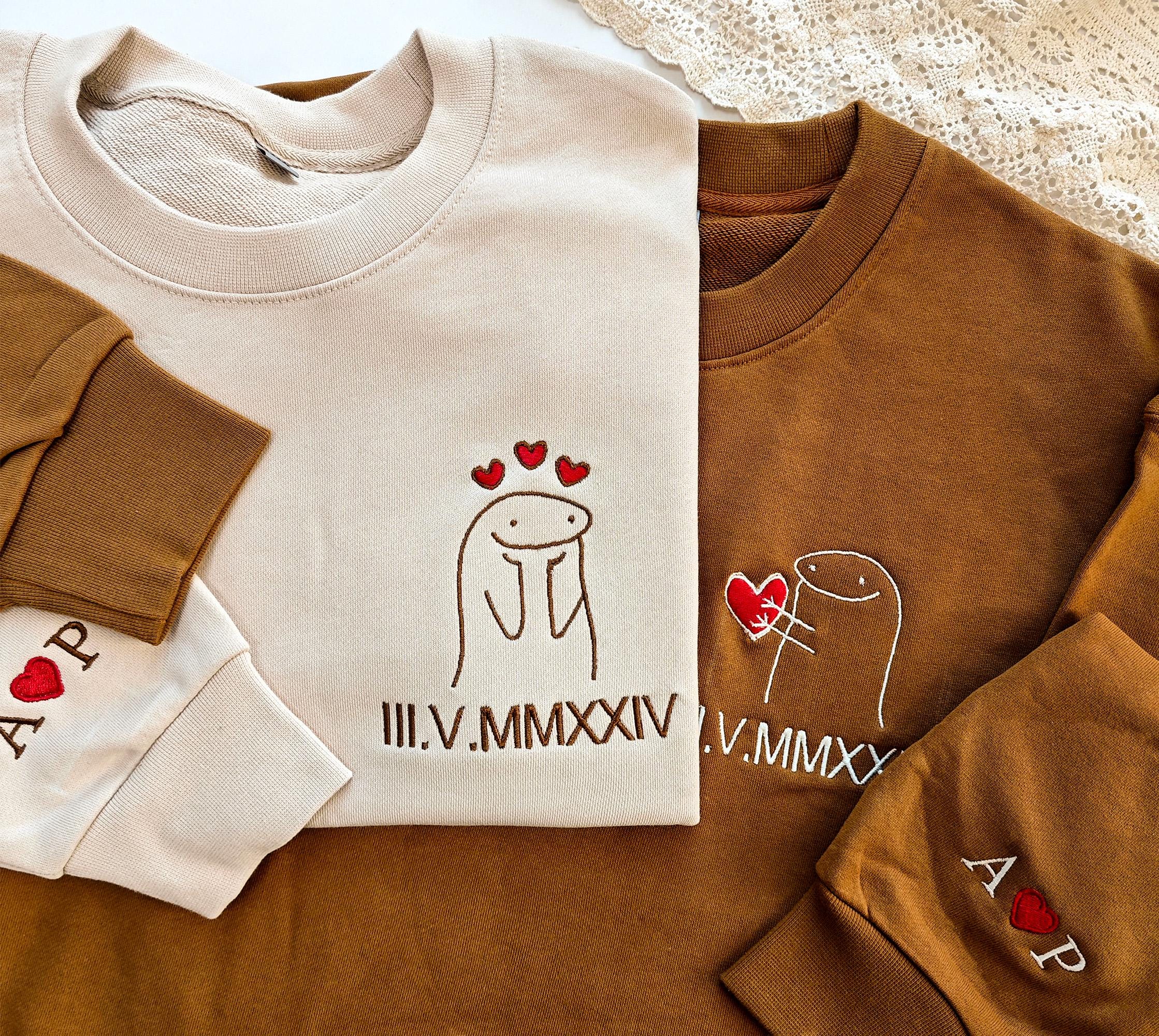 Custom Embroidered Couple Sweatshirt with Cute CP Design Personalized Text & Date Hoodie | Anniversary Gift