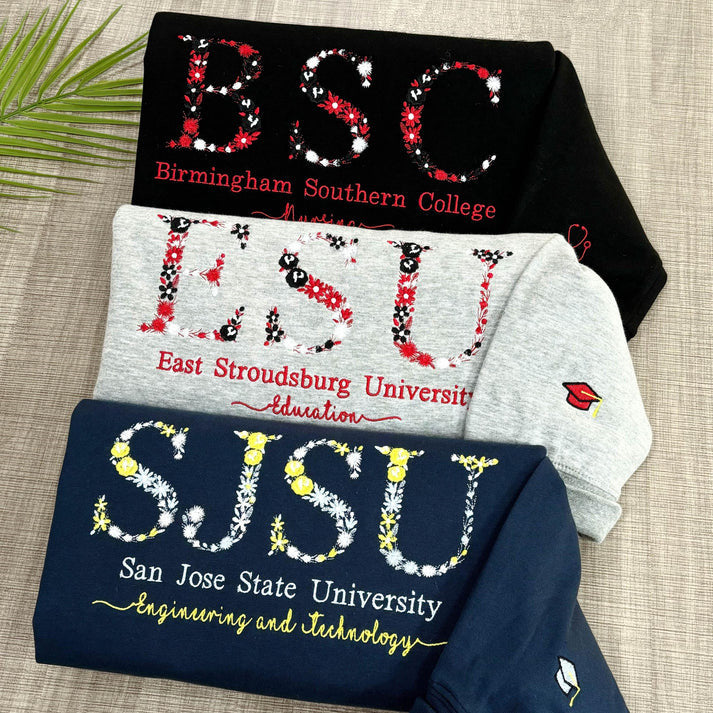 Custom College University Floral Letter Embroidered Sweatshirt | Graduation Gift For Friend