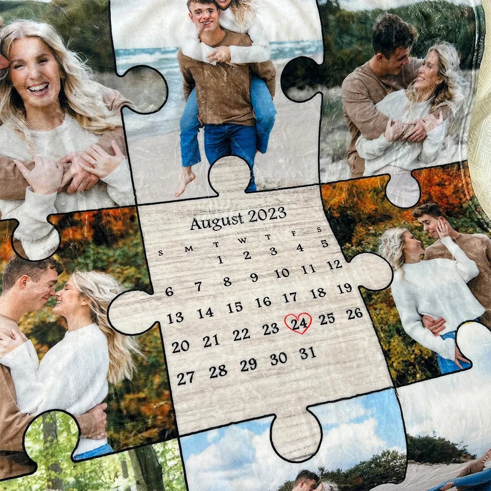 The Day I Found My Missing Piece Custom Couple Photos Blanket | Couple Anniversary Gift | Valentine's Day gift