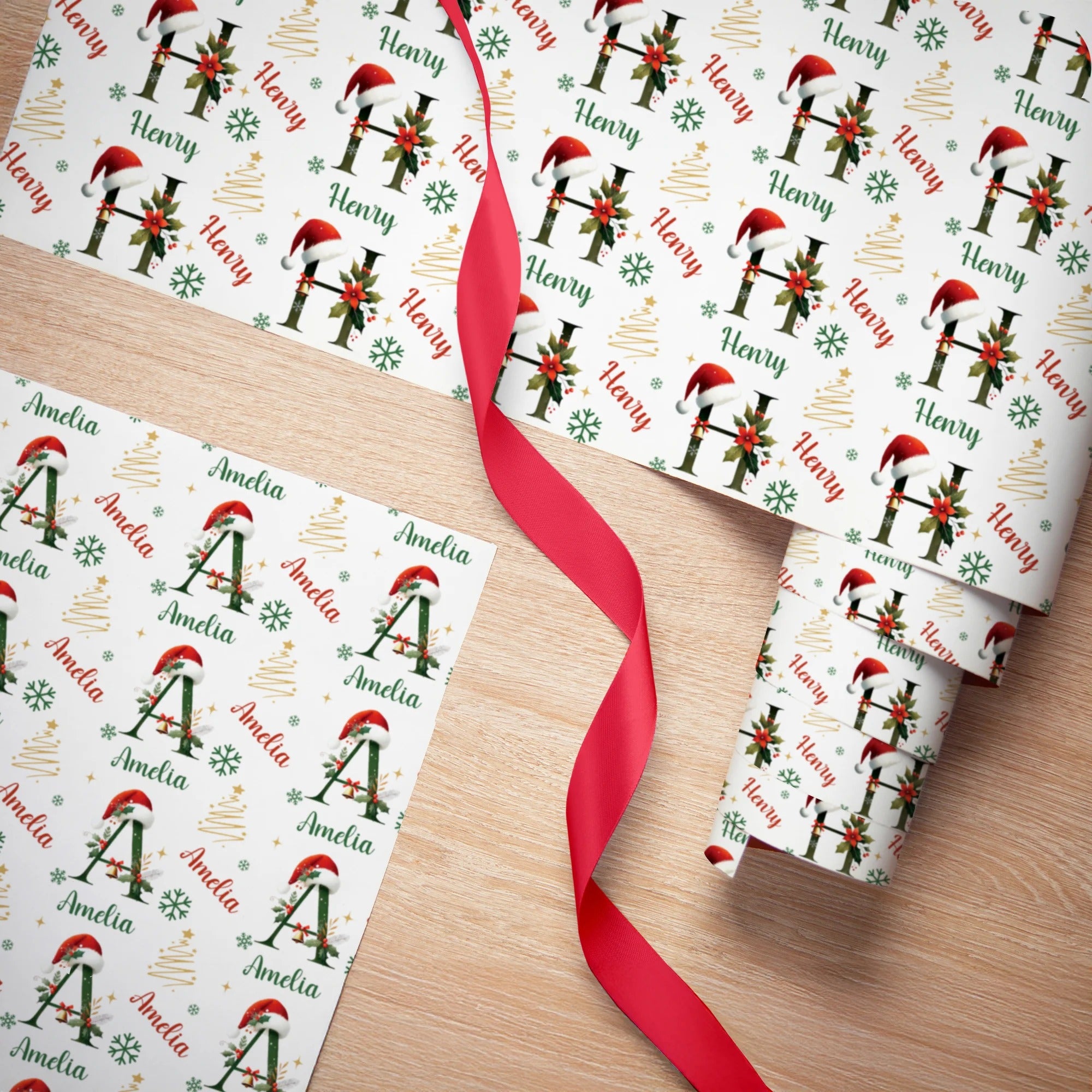 Personalized Christmas Theme Initial Word Cloud Wrapping Paper with Name Christmas Gift for Christmas Decoration