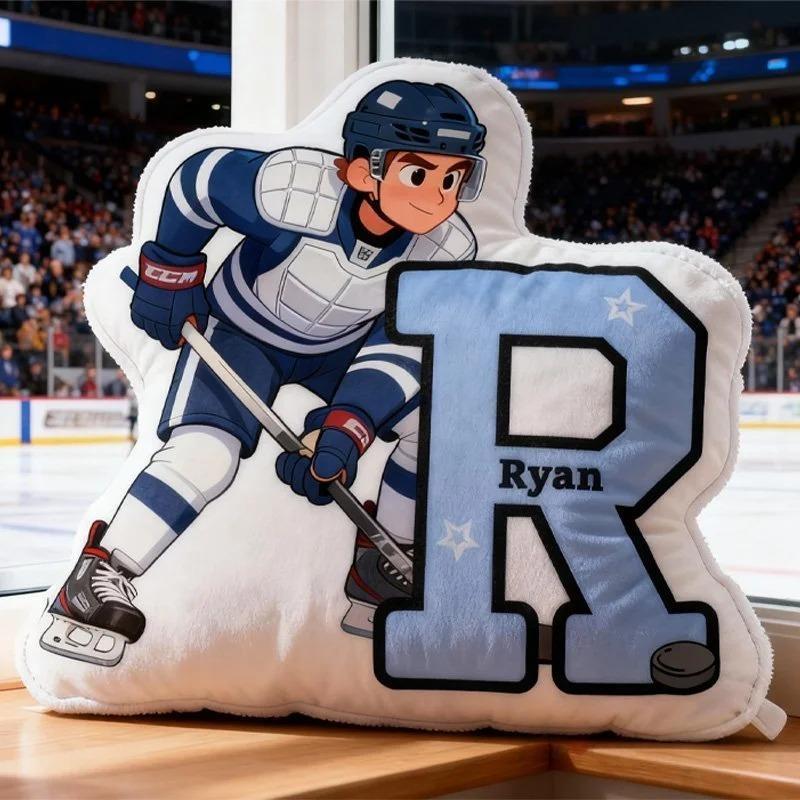 Personalized Ice Hockey Player and Initial Pillow Hockey Lover Player Fans Gift