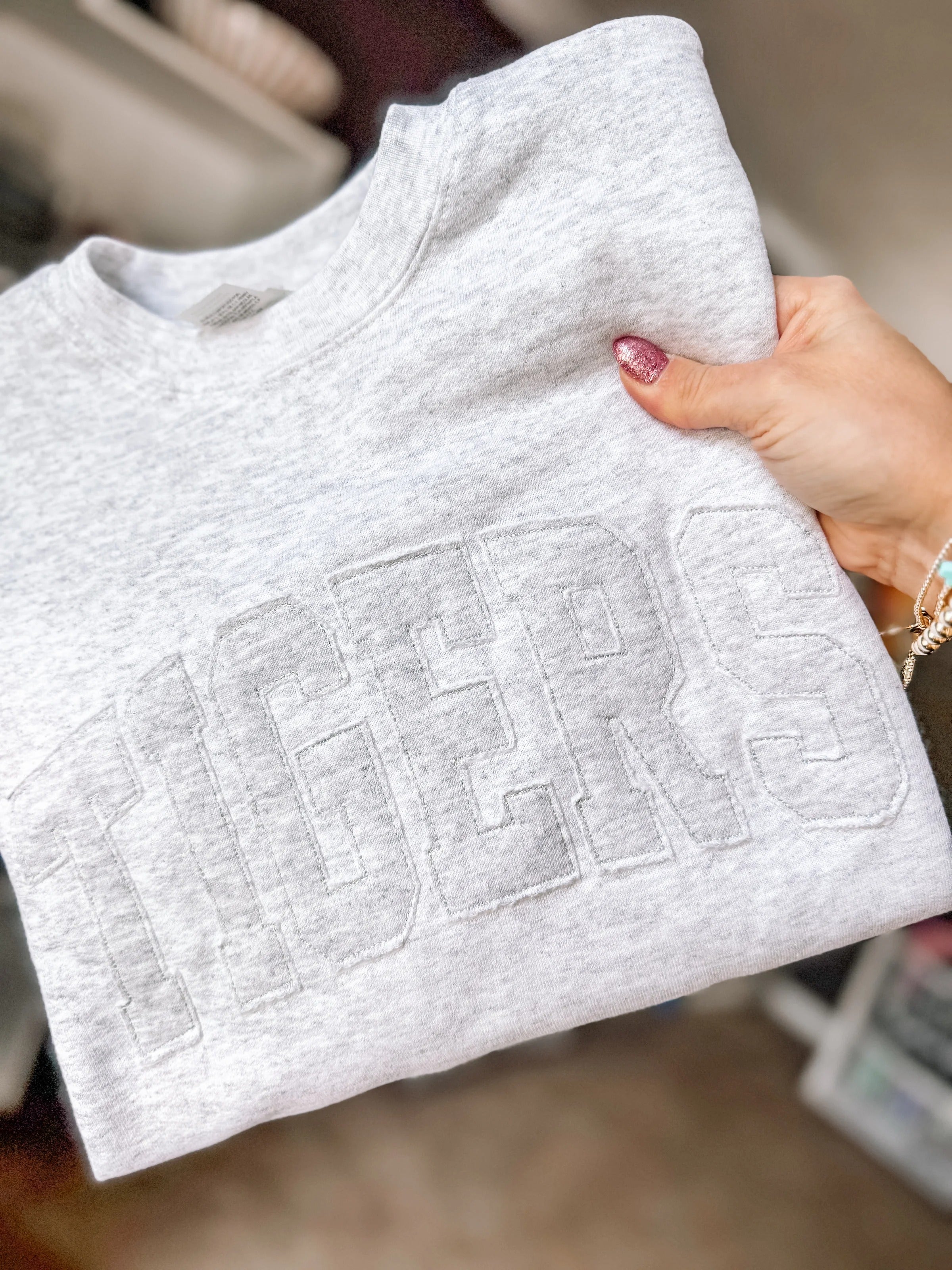 Custom Team Sport Applique Embroidered Sweatshirt School Spirit Shirt Mascot Team Top with Team Name/Your Name/Number