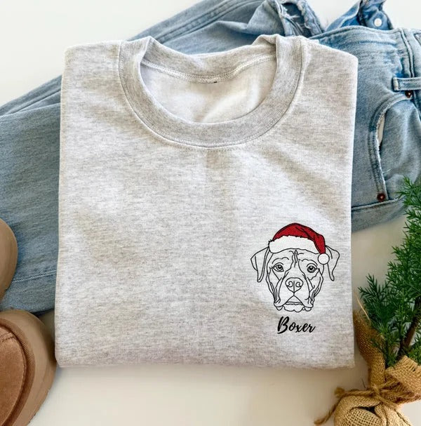 Custom Embroidered Pet Outline Portrait Sweatshirt | Merry Christmas Gifts