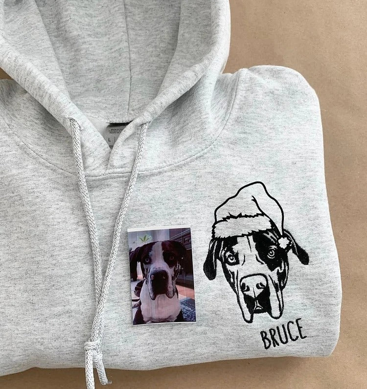 Custom Embroidered Pet Face Hoodie Sweatshirt | Personalized Pet Portrait for Christmas or Memorial