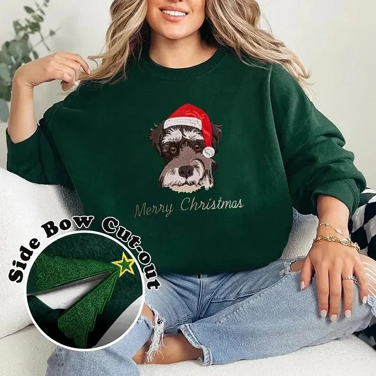 Custom Merry Christmas Side Bow Embroidered Pet Sweatshirt Side Bow Patch Hoodie