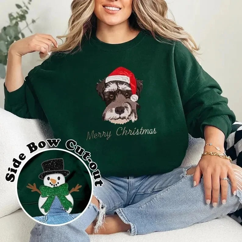 Custom Merry Christmas Side Bow Embroidered Pet Sweatshirt Side Bow Patch Hoodie