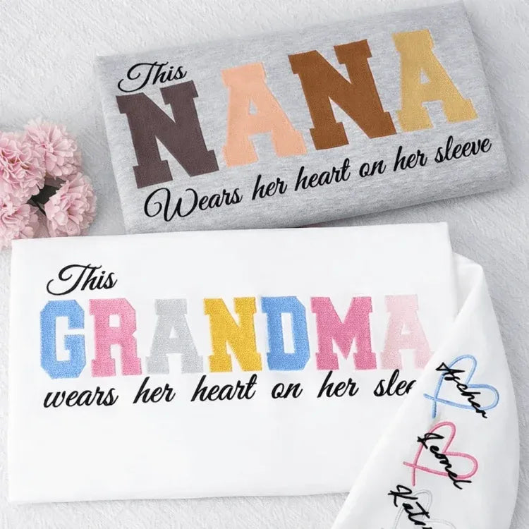 Wear Your Heart on Your Sleeve – Embroidered Mama Sweatshirt with Kids’ Names | for Mom and Grandma | Mother's Day Gift
