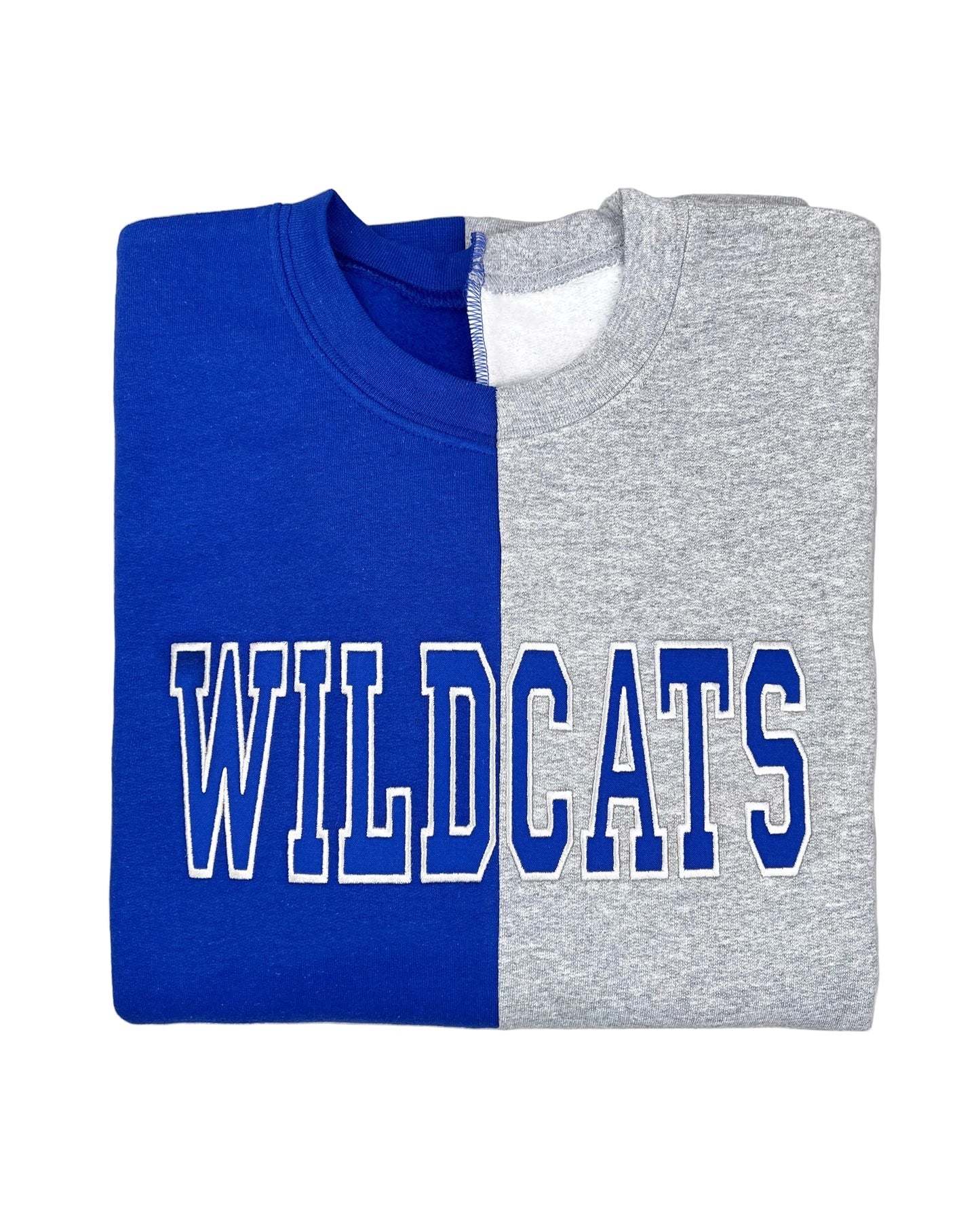 Custom College Team Name Mascot Split Two Tone Double Embroidered Sweatshirt
