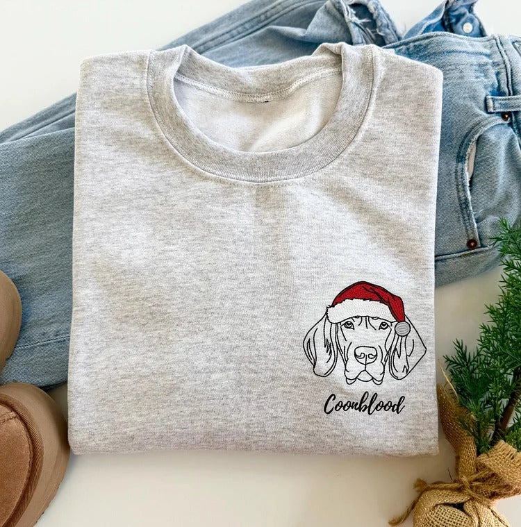 Custom Embroidered Pet Outline Portrait Sweatshirt | Merry Christmas Gifts