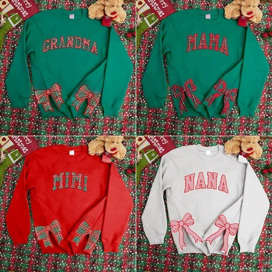 Custom Trendy Merry Side Bow Cut-Out Sweatshirt - Cozy Plaid Christmas Crewneck for Women | Christmas Gift for Mom