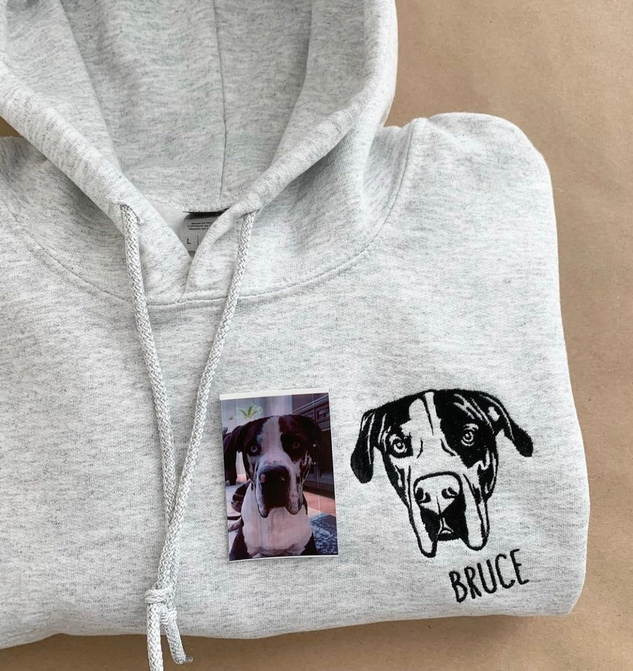 Custom Embroidered Pet Portrait Hoodie With Photo And Name | Gift For Pet Lover | Black Friday Sale