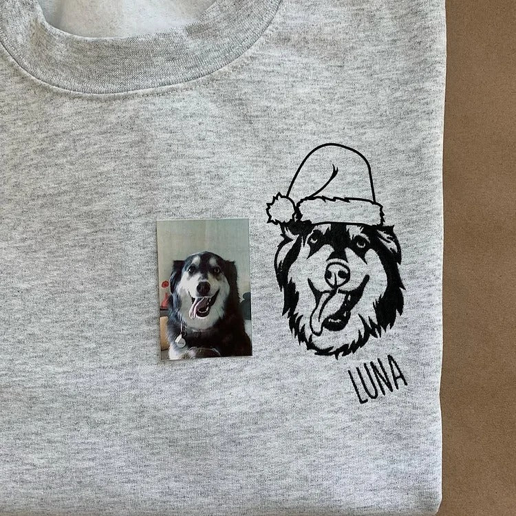 Custom Embroidered Pet Face Hoodie Sweatshirt | Personalized Pet Portrait for Christmas or Memorial