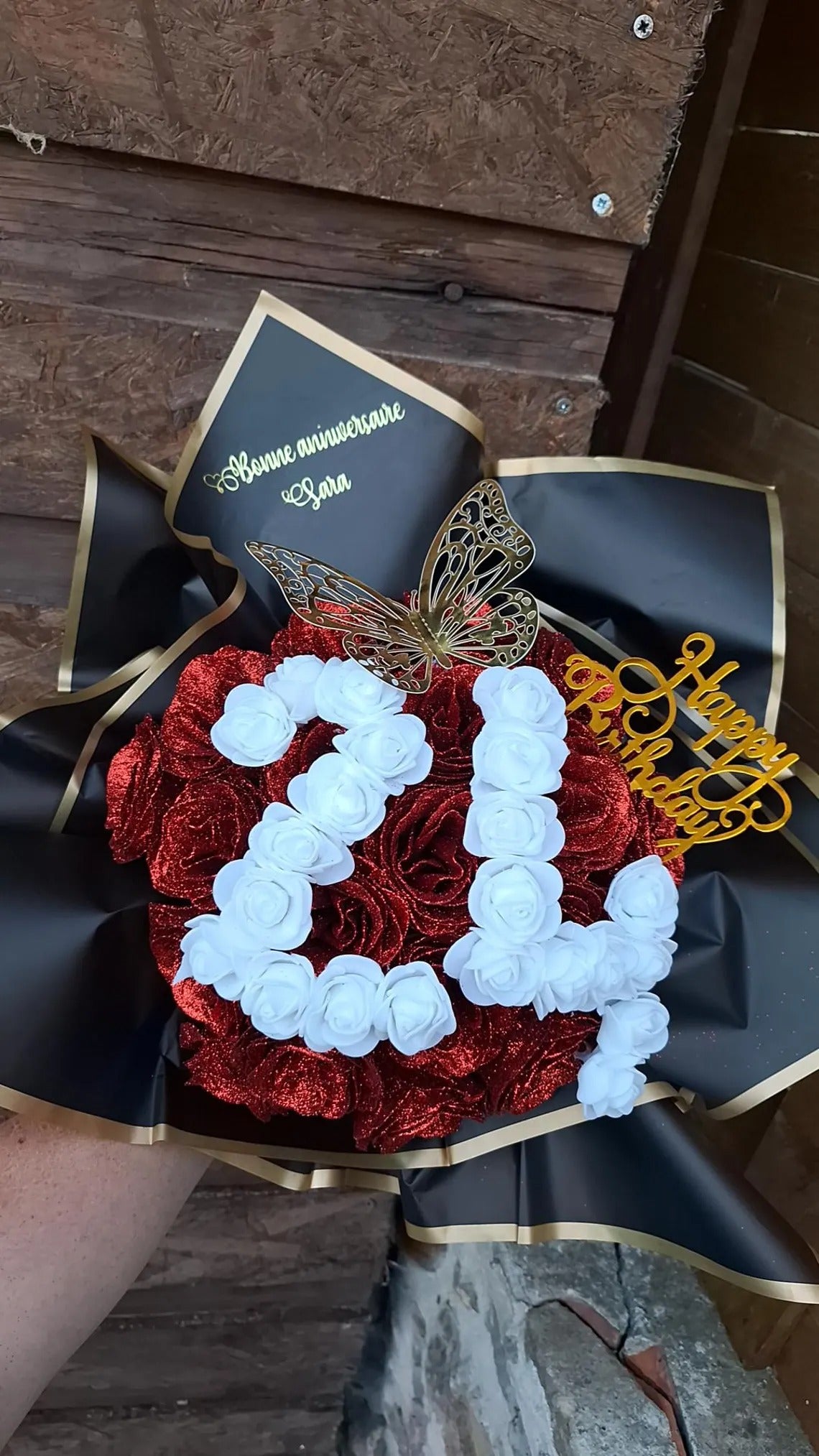 Personalized DIY Glitter Eternal Rose Bouquet with Initial for Girlfriend & Boyfriend | Couple Anniversary Gift