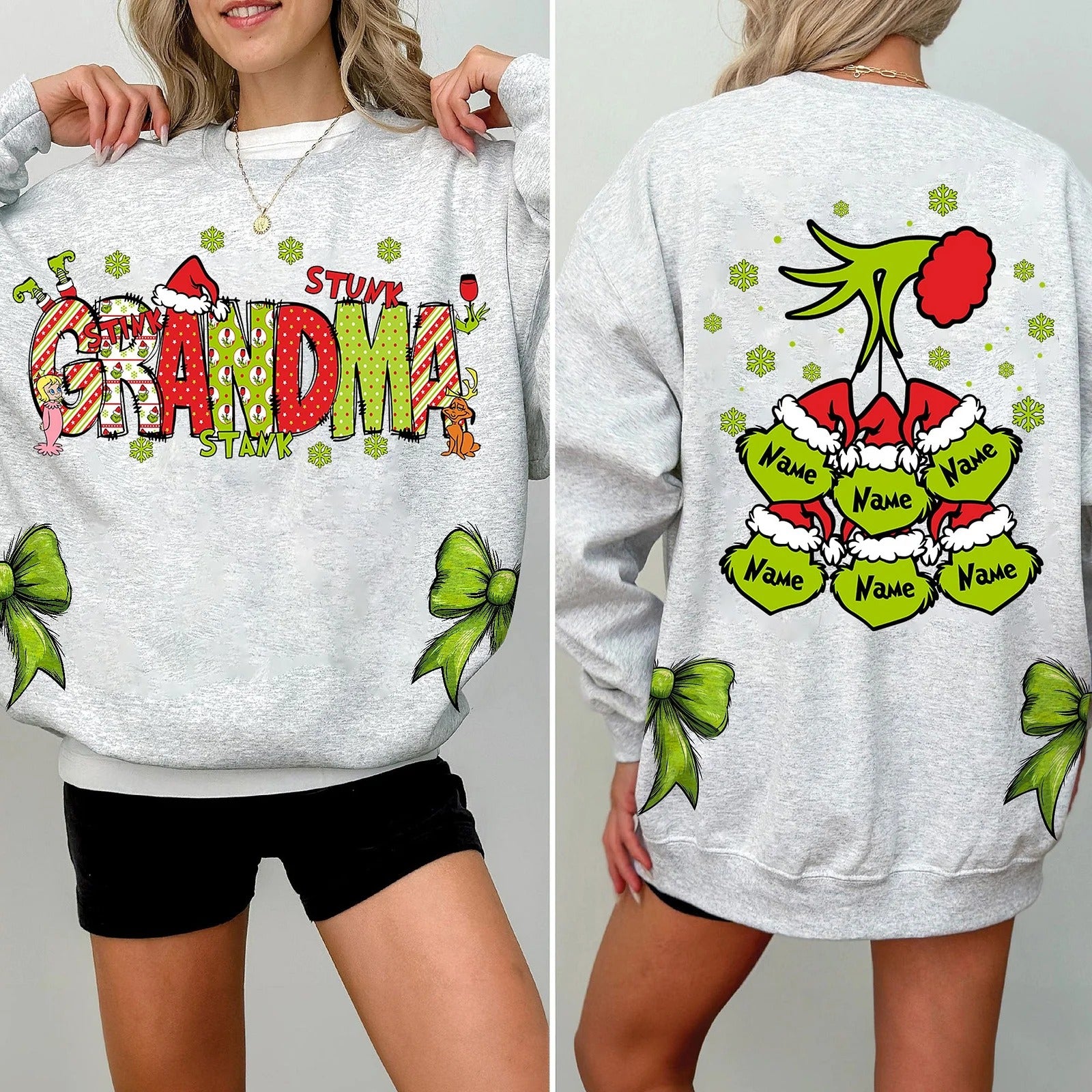 Personalized Nickname And Kids Names Christmas 2025 Sweatshirt Coquette Bow