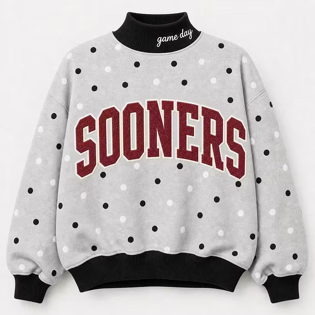 Custom Glitter Team Name Polka Dot Mockneck Sweatshirt | Personalized Game Day Spirit Wear