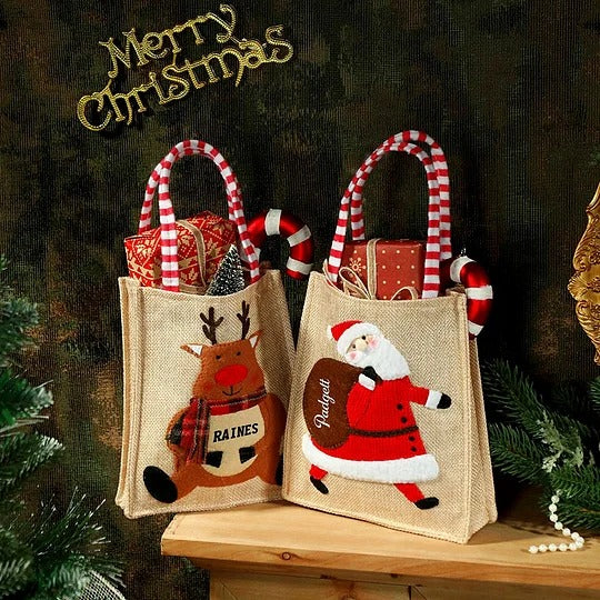 Personalized Embroidered Name Christmas Bag Santa/Deer/Snowman Gift Bag