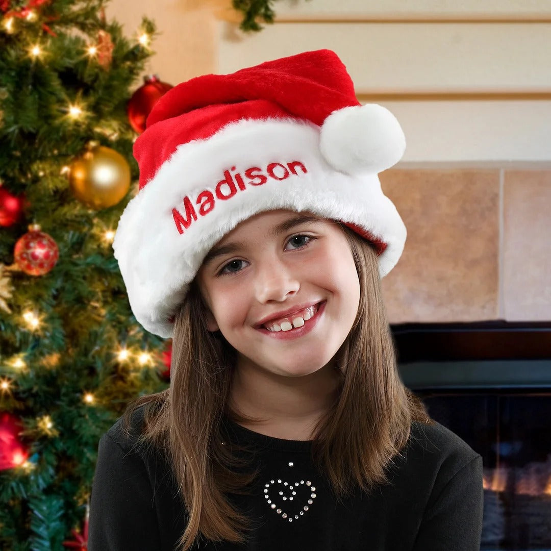 Plush Velvet Personalized Santa Hat, Custom Santa Hats, Hats for Christmas