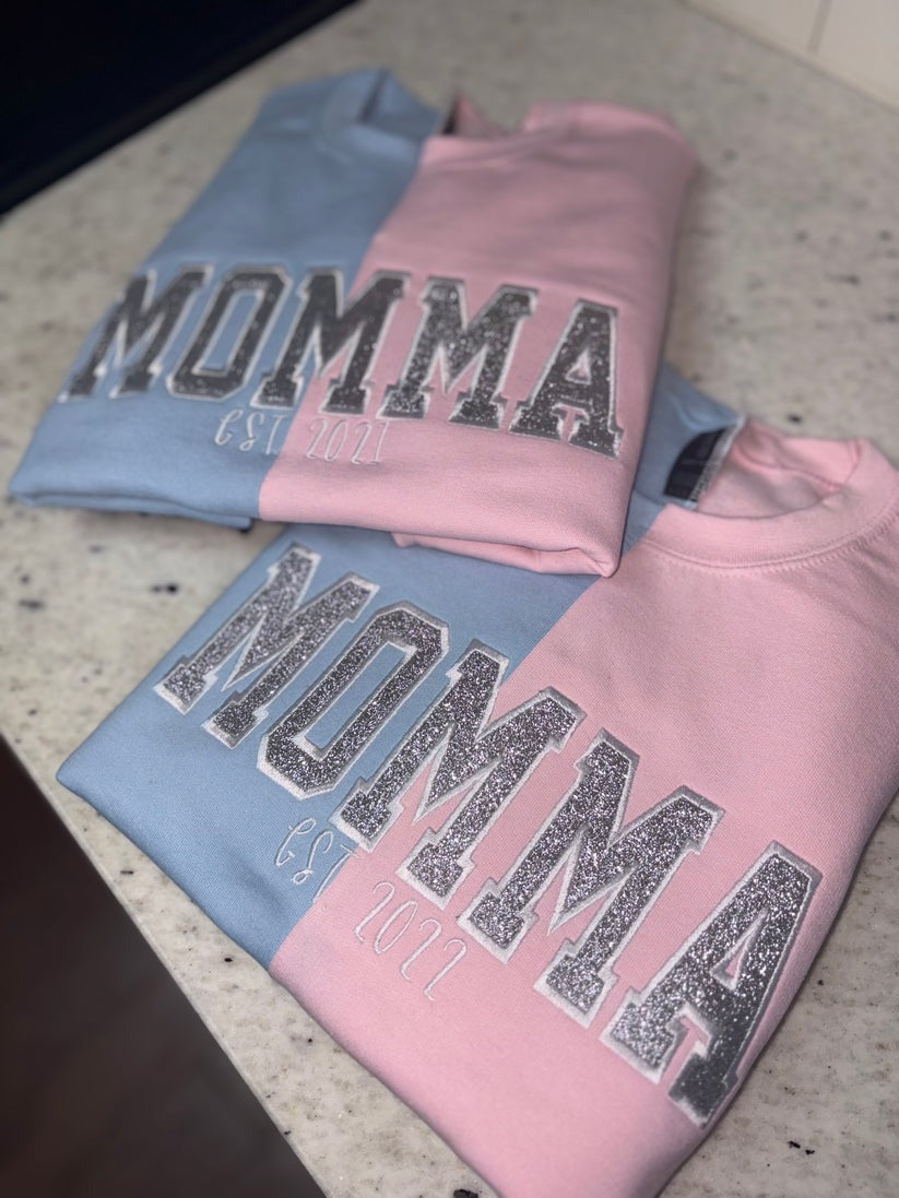Personalized Glitter Embroidered Mama Colourblock Sweatshirt | Mother's Day Gift