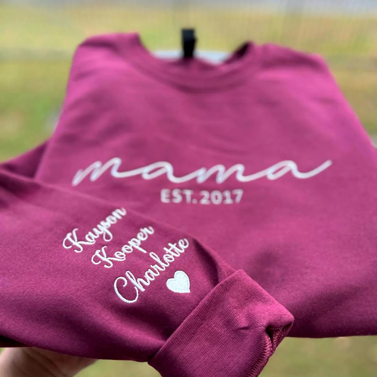 Custom Embroidered Mama Sweatshirt with Date and Kids Names on Sleeve Christmas Gift for Mom | Mother's Day Gifts