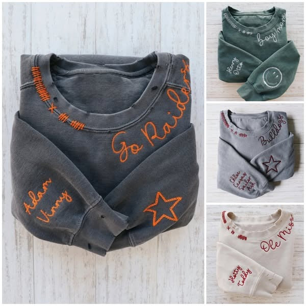 Custom Vintage Embroidered Hand Distressed Crew Neck Sweatshirt