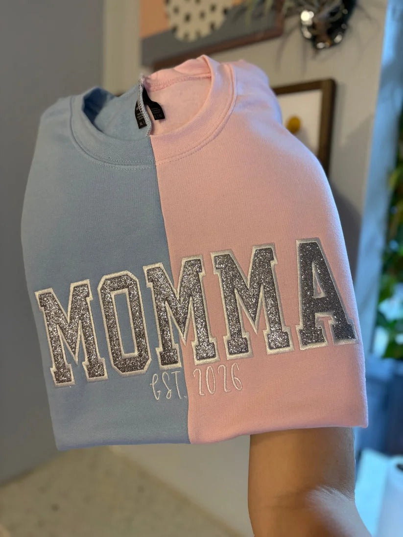 Personalized Glitter Embroidered Mama Colourblock Sweatshirt | Mother's Day Gift