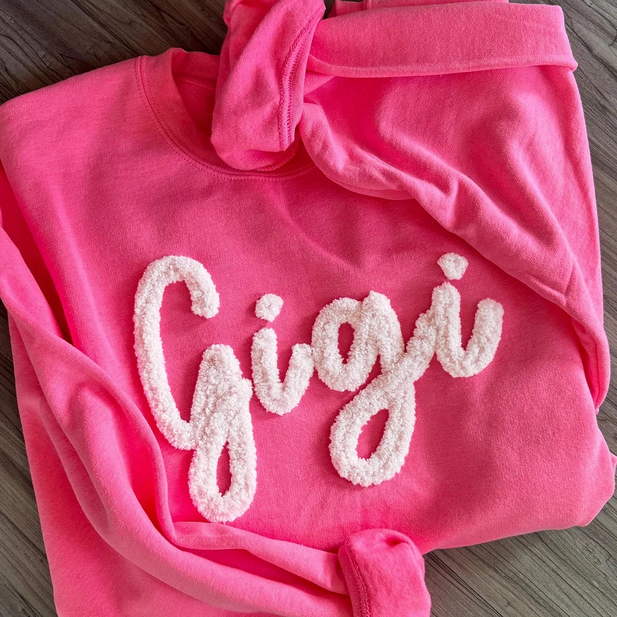 Custom Gigi Honey Name Chenille Yarn Embroidered Sweatshirt | Black Friday Sale