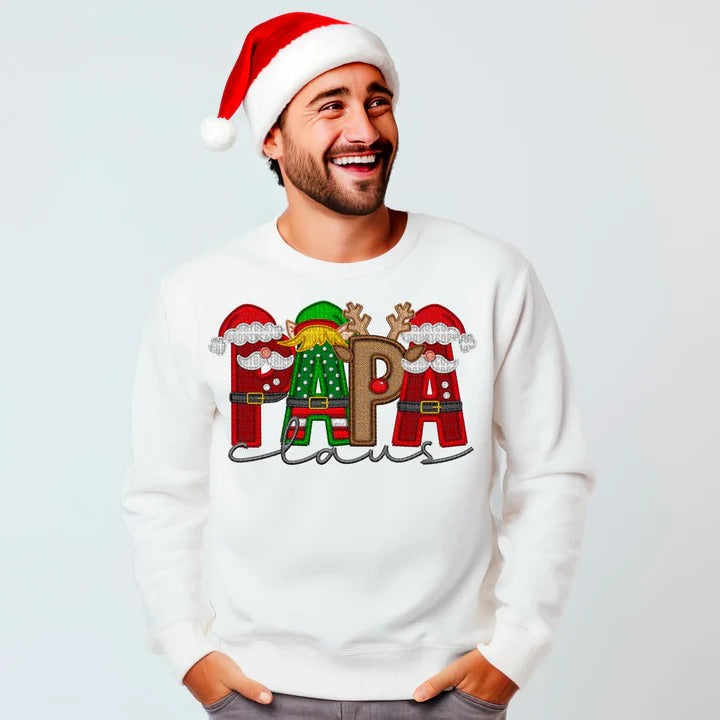 Custom Personalized Christmas Mama Claus Family Sweatshirt with Stnta Hat Name on Sleeve