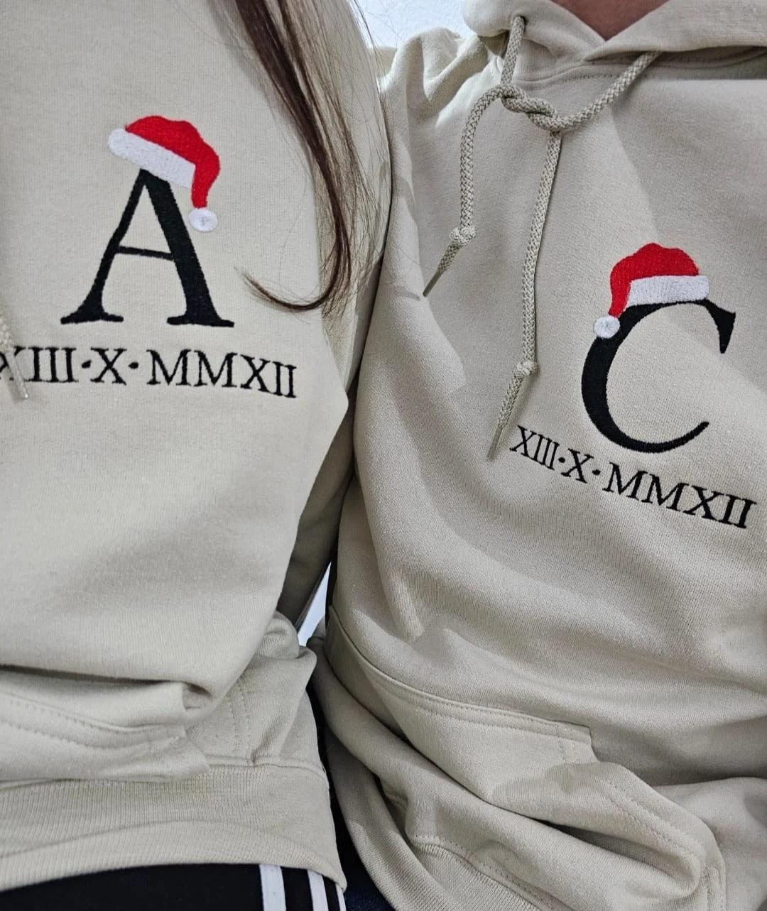 Personalised Roman Numerals and Eachothers Initials Christmas Hoodie Christmas Day Couple Gifts