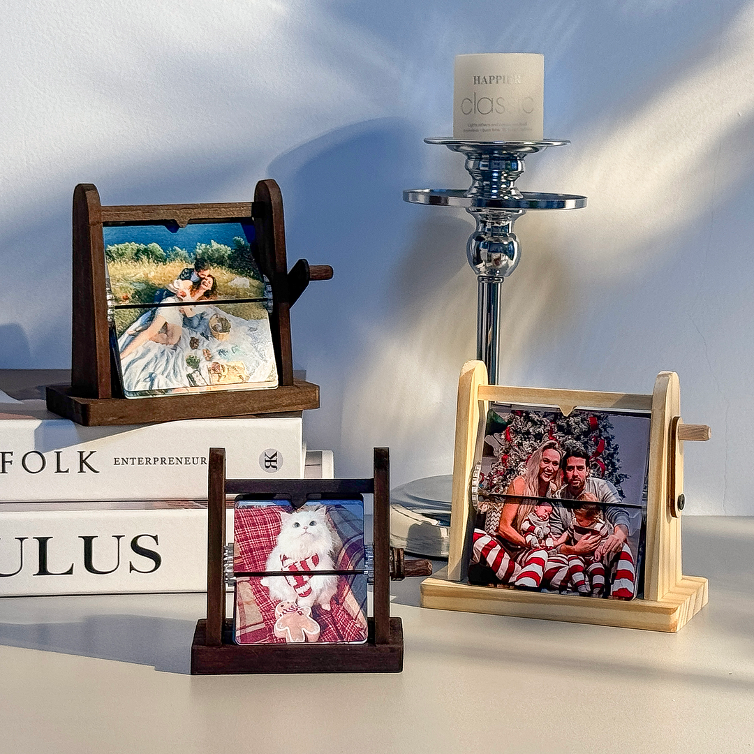 Custom made Wooden Flip-top Photo Album Box With Crank Handle | Christmas Gifts