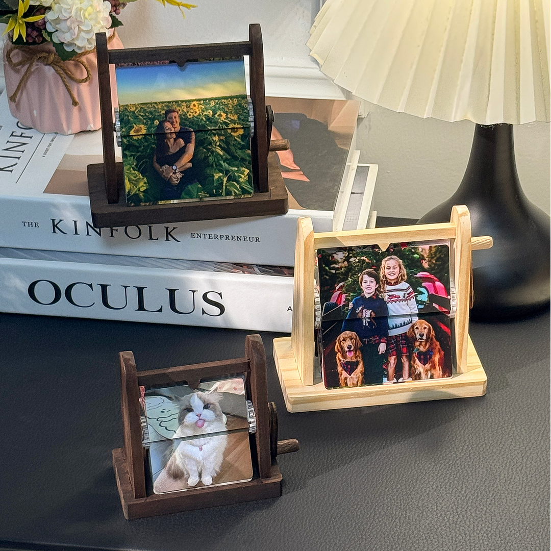 Custom made Wooden Flip-top Photo Album Box With Crank Handle | Christmas Gifts
