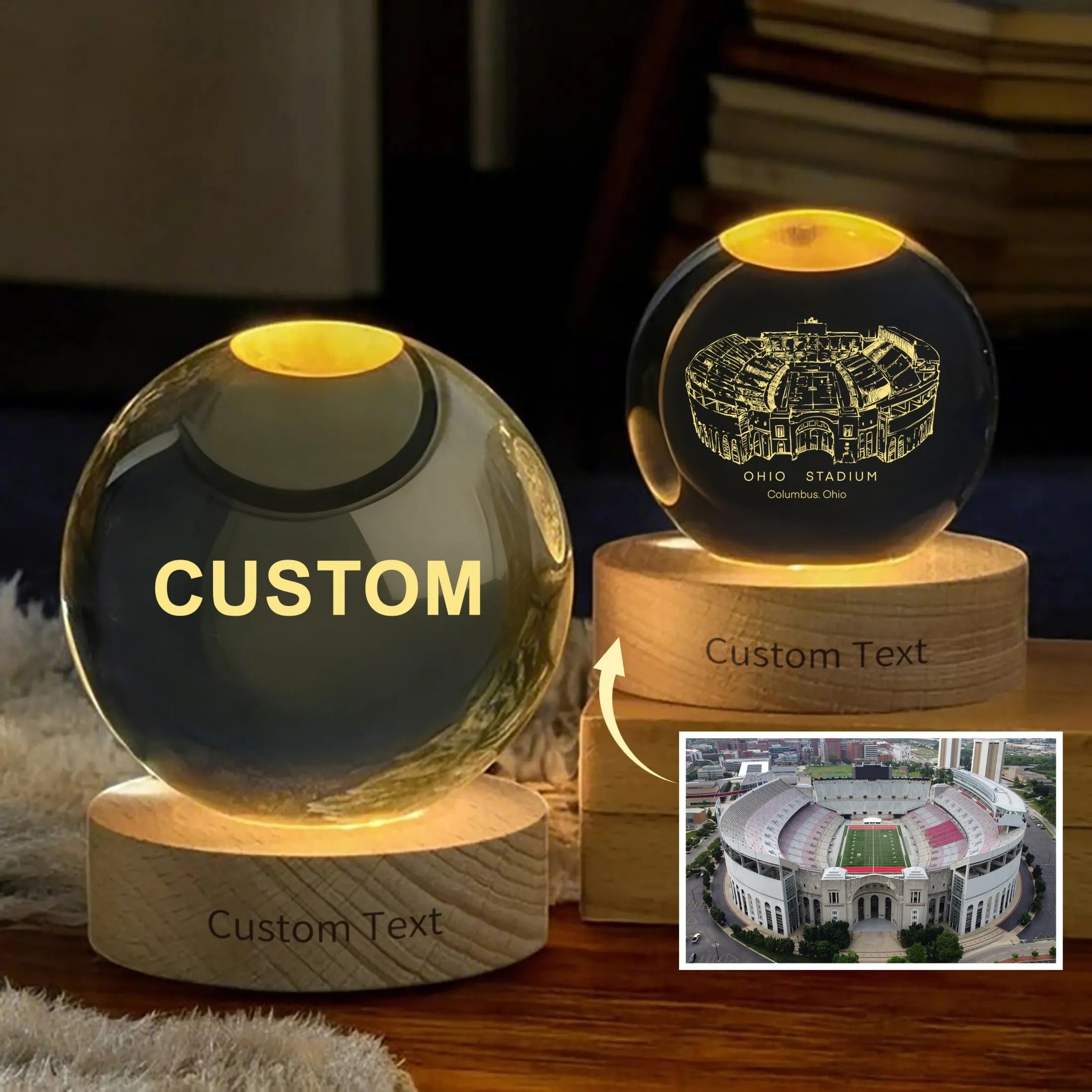 Custom Stadium 3D Spherical Crystal Ball Lamp | Game Day, Christmas for Sports Fans