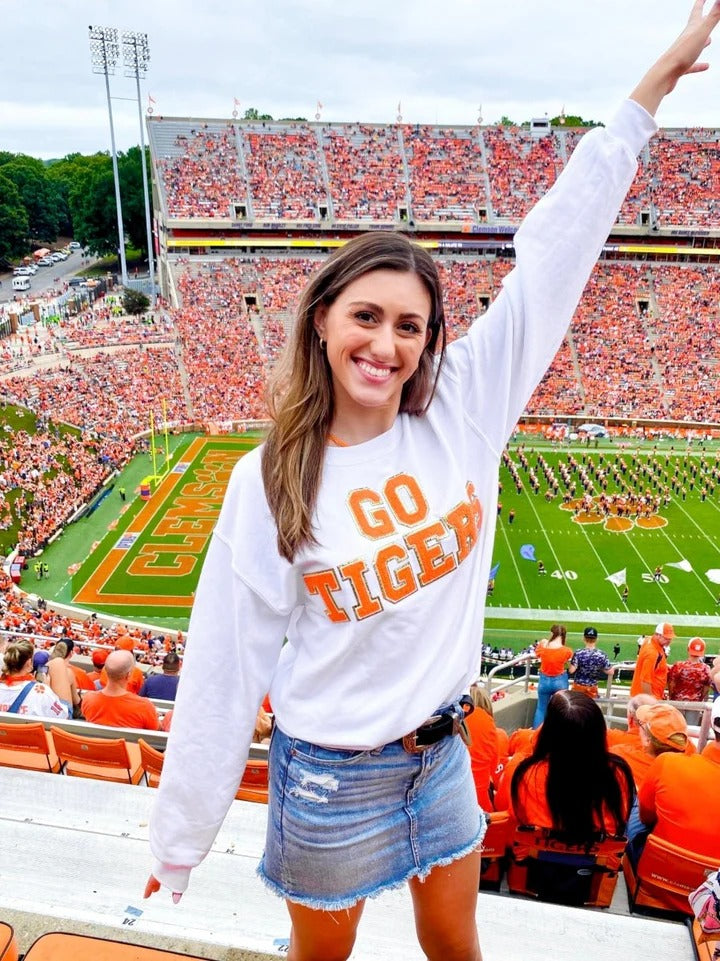 Custom Chenille Letter Patch Gameday Crewneck Sweatshirt | Gifts for Sports Mom