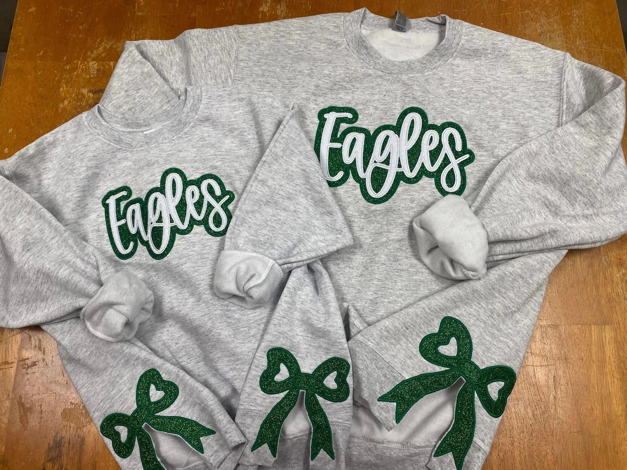 Custom Glitter School Team Mascot Embroidered Sweatshirt With Side Bow