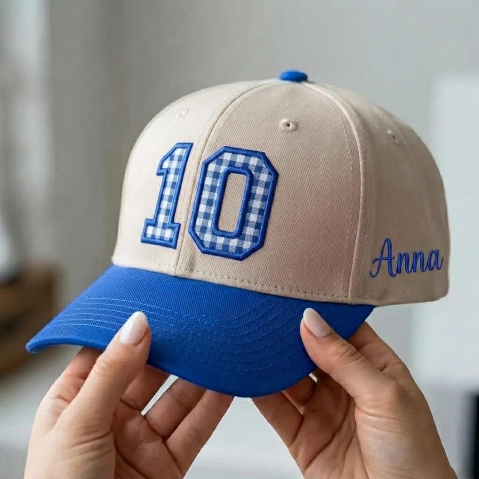 Custom Gingham Number Two Tone Baseball Cap | Personalized Number Hat Game Day Outfit Sports Fan Cap, Team Spirit Hat