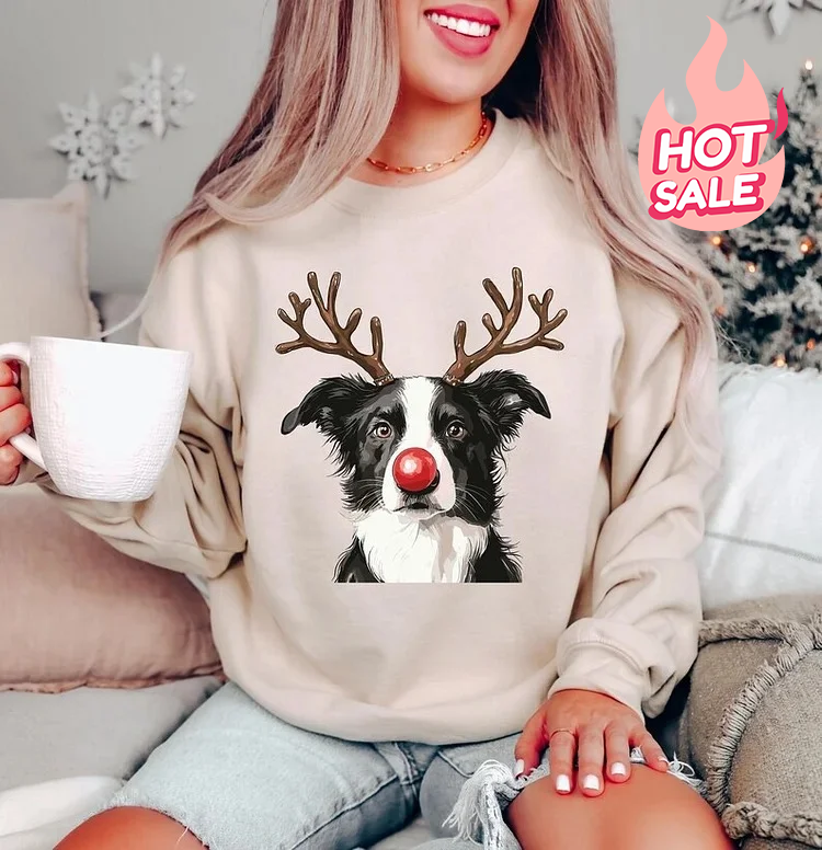 Custom Christmas Dog Photo Sweatshirt, Funny Dog Reindeer Sweatshirt | for Pet Lovers