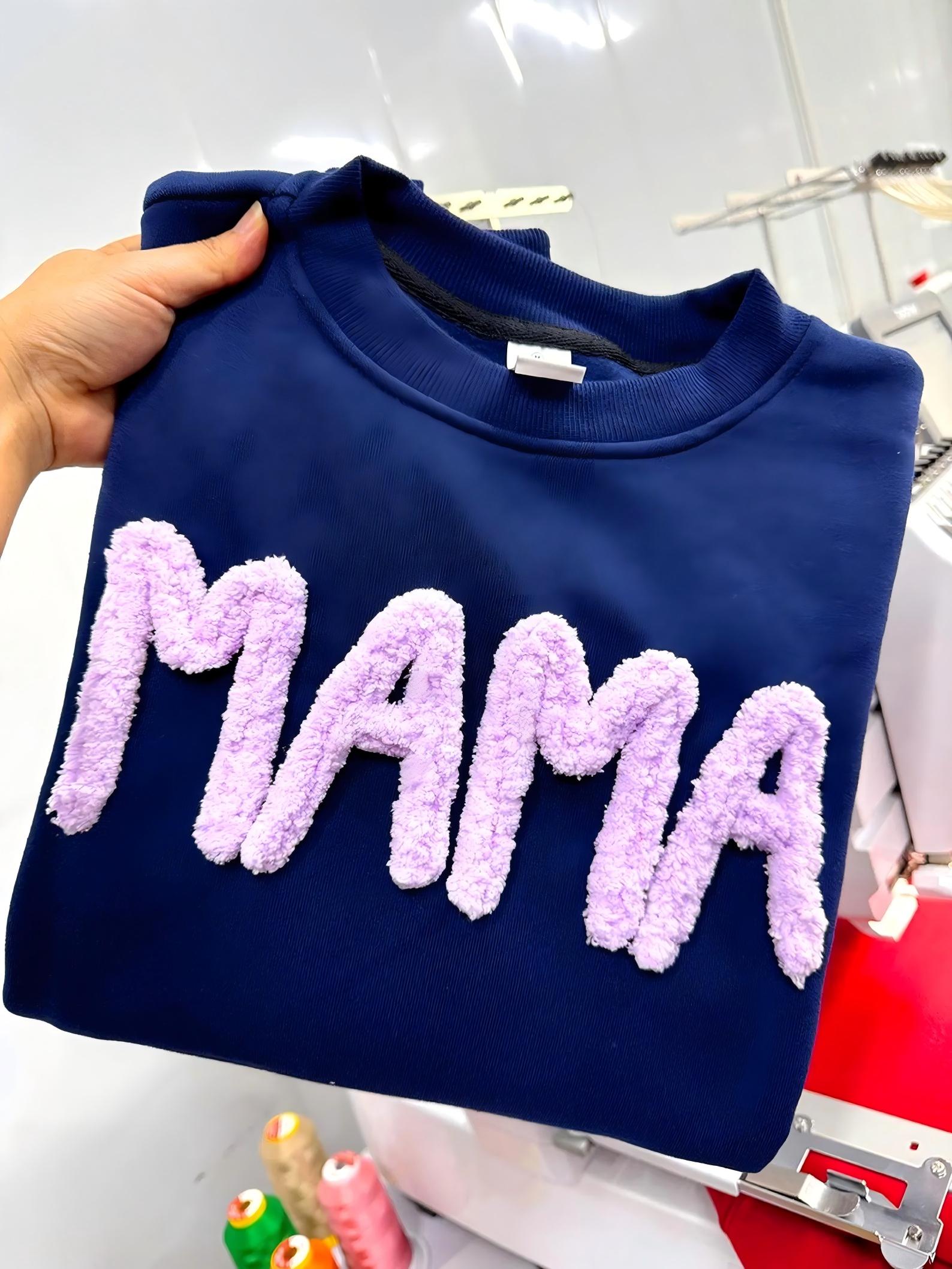 Custom Chenille Yarn Embroidered Mama Sweatshirt – Kids Names on Sleeve | Mother’s Day Gift