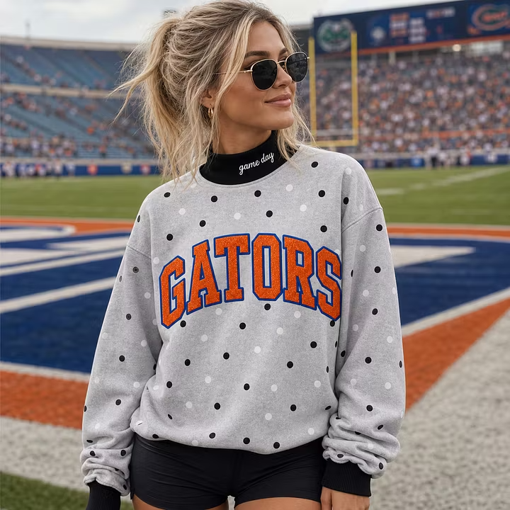 Custom Glitter Team Name Polka Dot Mockneck Sweatshirt | Personalized Game Day Spirit Wear