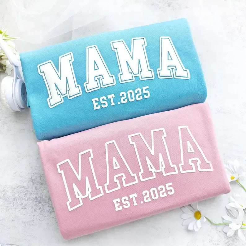 Custom Mama Sweatshirt with Puff Lettering, Personalized Kid Names on Sleeve, Cute Gift for Mama | Mother's Day Gift