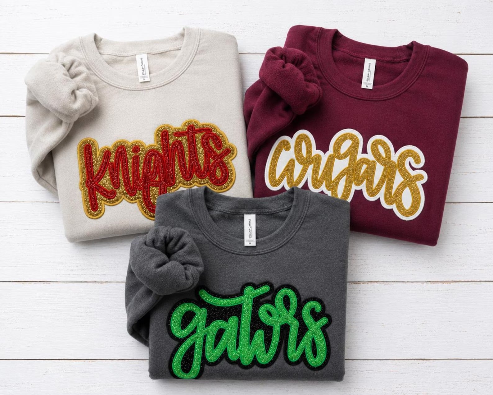 Custom Glitter Embroidered Team Name Sweatshirt | Gifts for Sports Mom