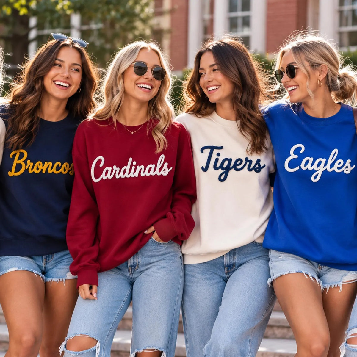 Custom Vintage Chenille Yarn Embroidery Sweatshirt – Personalized Team & School Sports Team Crewneck