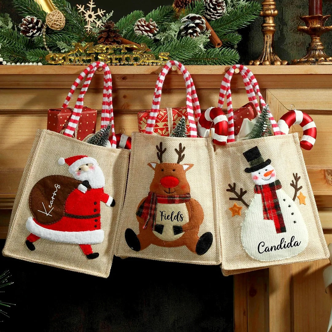 Personalized Embroidered Name Christmas Bag Santa/Deer/Snowman Gift Bag