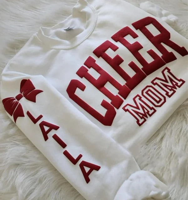 Personalized 3D PUFF Print Cheer Mom Sweatshirt With Kids Name on Sleeve