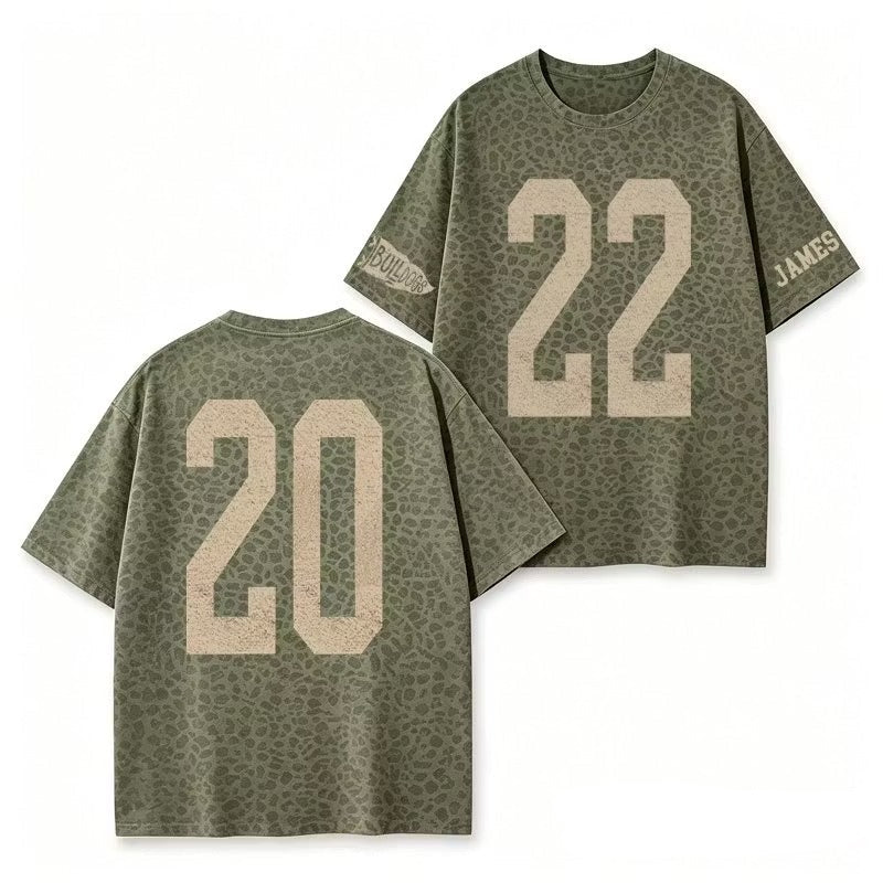 Custom Leopard Print Camo Varsity Tee – Personalized Retro Number Jersey Game Day Sweatshirt