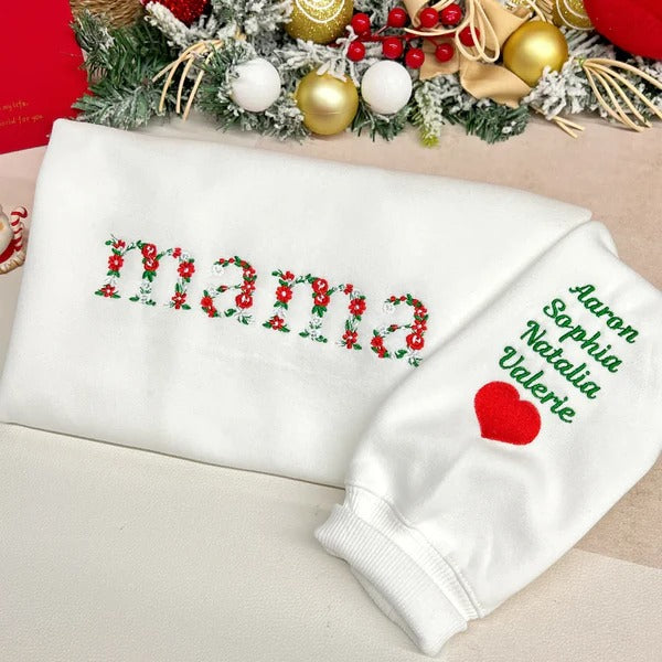 Custom Embroidered Mama/Grandma Floral Sweatshirt/Hoodie/T-shirt | Mother's Day Gift | Black Friday Sale