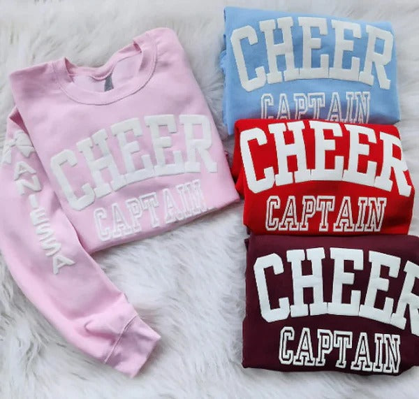 Personalized 3D PUFF Print Cheer Mom Sweatshirt With Kids Name on Sleeve