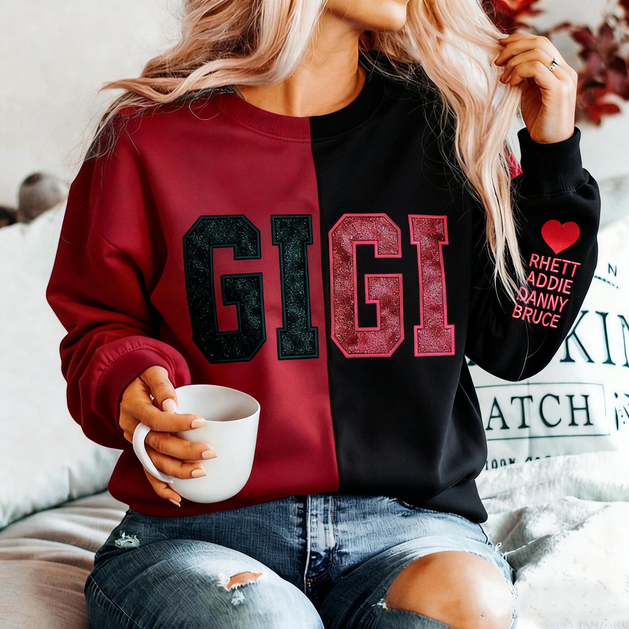 Custom Glitter Embroidered Two Tone Gigi Sweatshirt